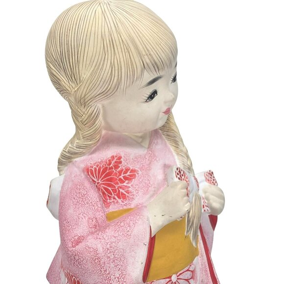 Ceramic Japanese Girl Figurine In Pink Kimono Floral Design Kneeling Pose JE369 - Picture 9 of 16